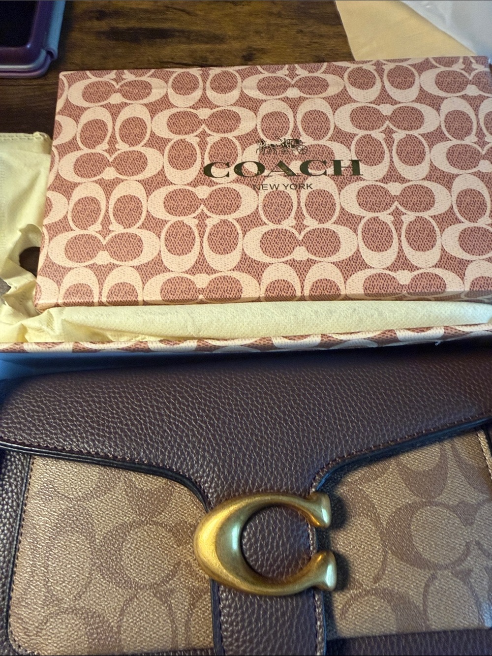 Coach Brown Signature Canvas and Leather Shoulder Bag with Gold-Tone C
